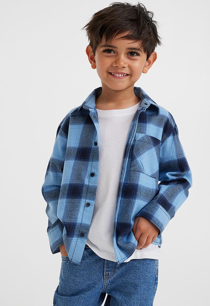 H&M - Cotton flannel shirt - light blue/checked