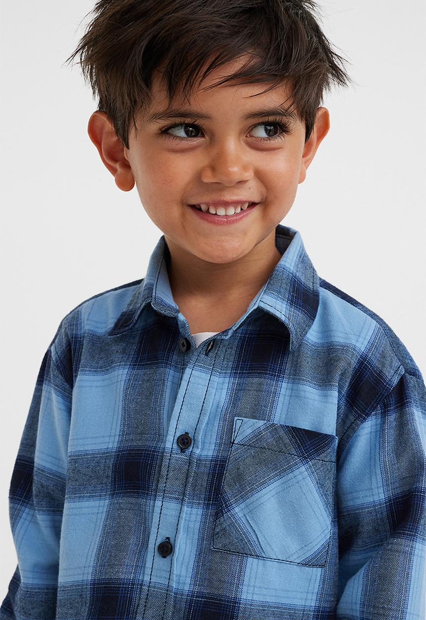 H&M - Cotton flannel shirt - light blue/checked