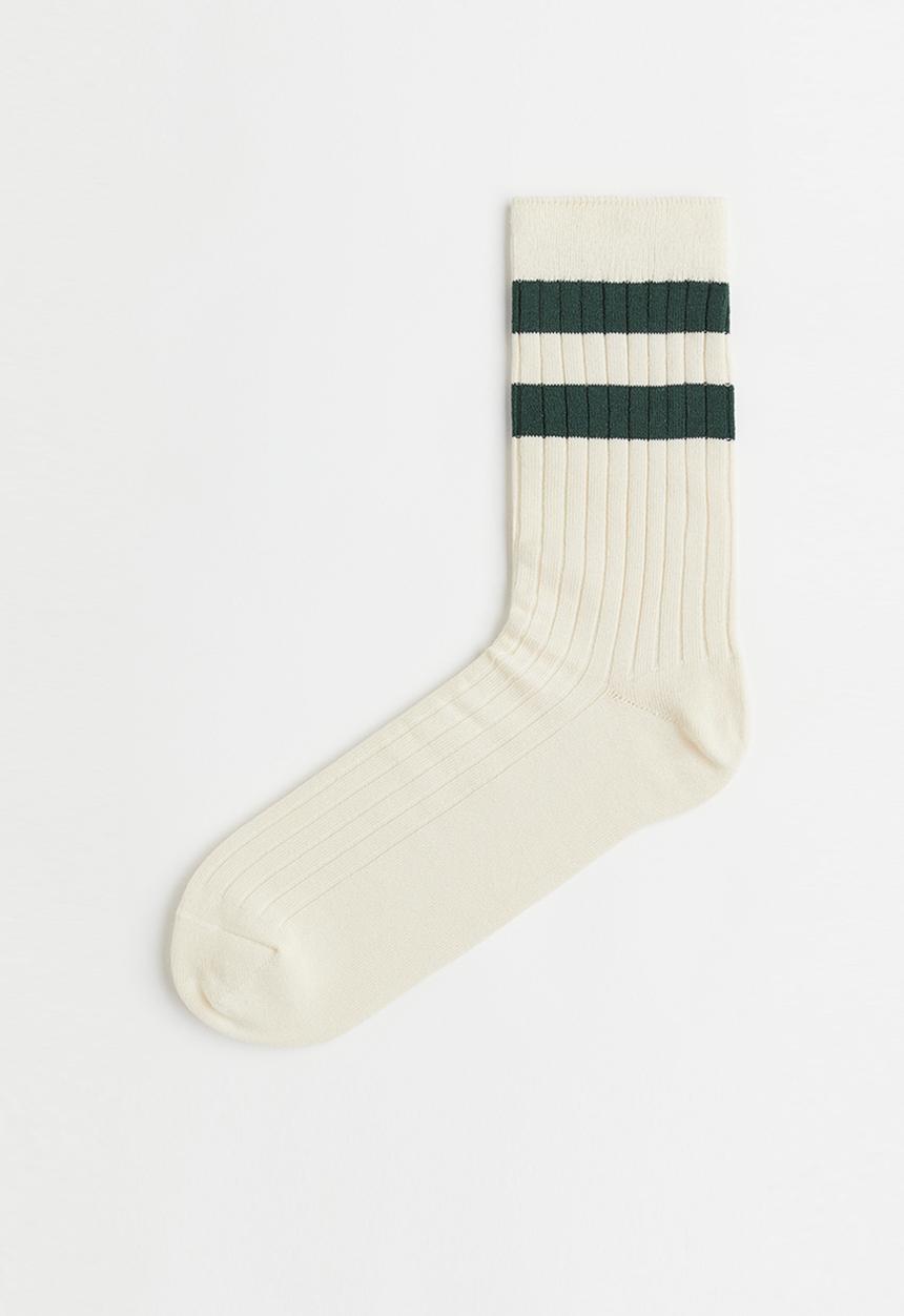 H&M - Ribbed socks - cream/dark green
