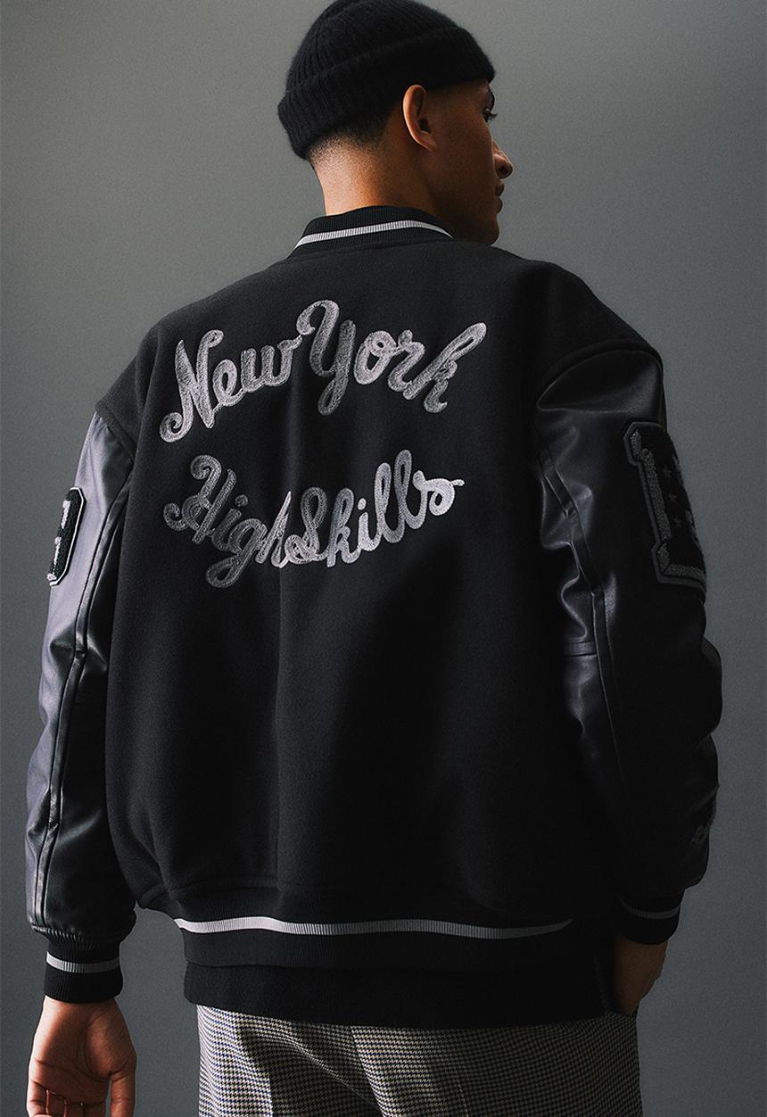 H&M - Wool-blend baseball jacket - black/new york