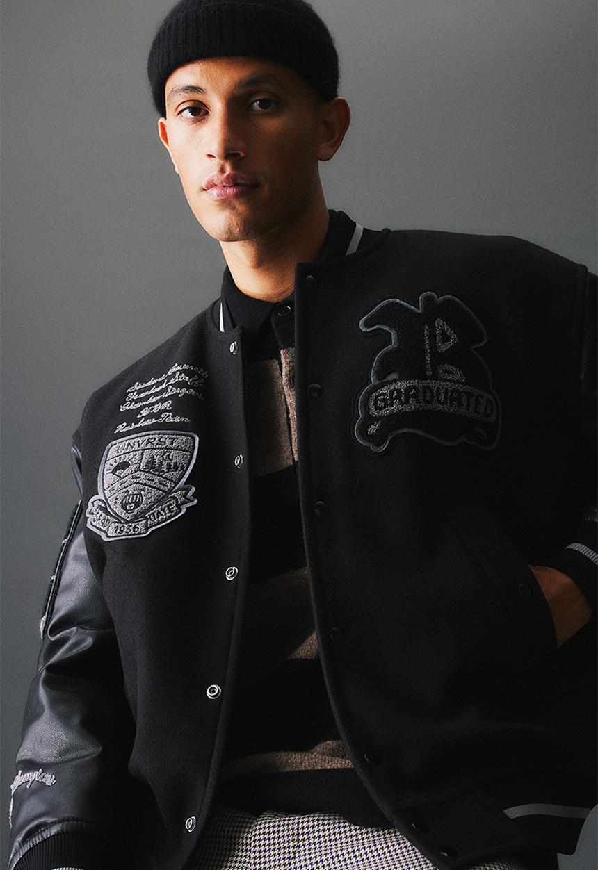 H&M - Wool-blend baseball jacket - black/new york