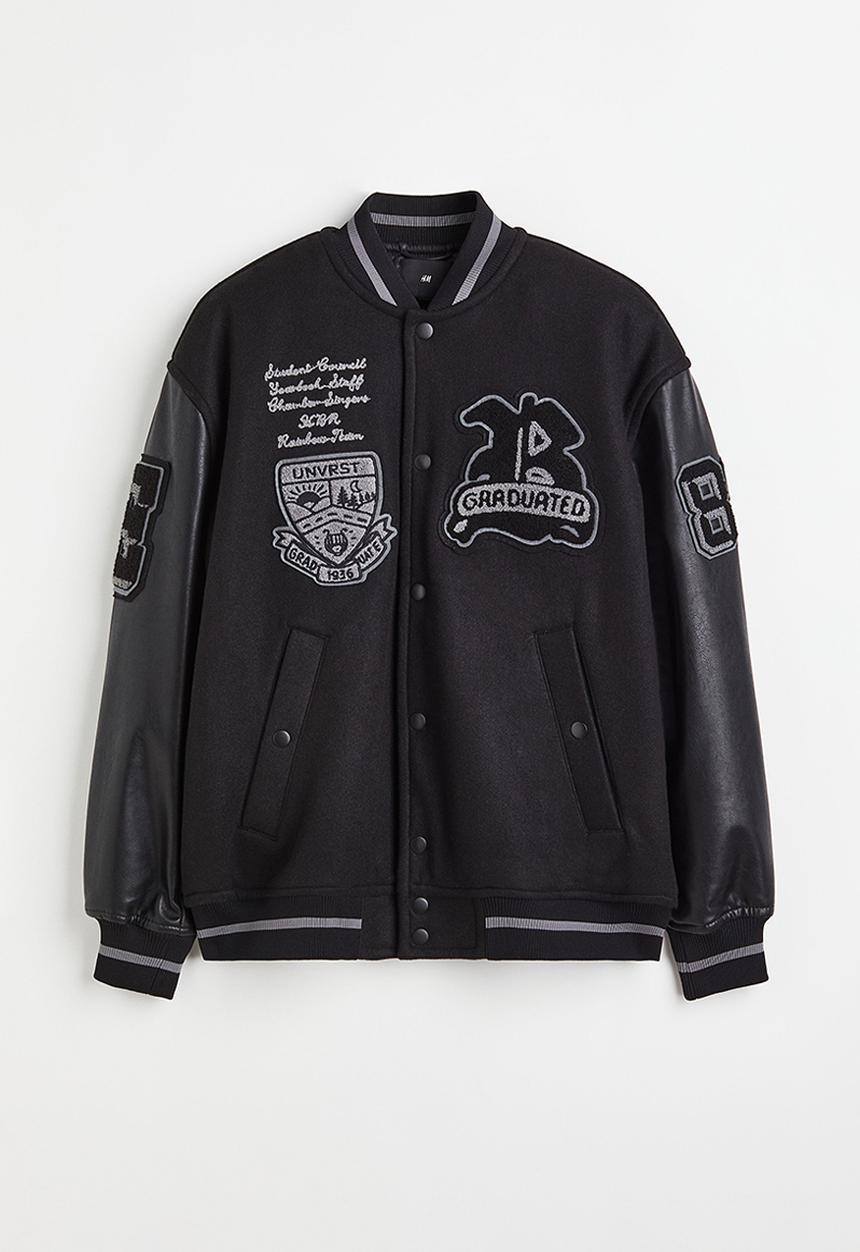 H&M - Wool-blend baseball jacket - black/new york