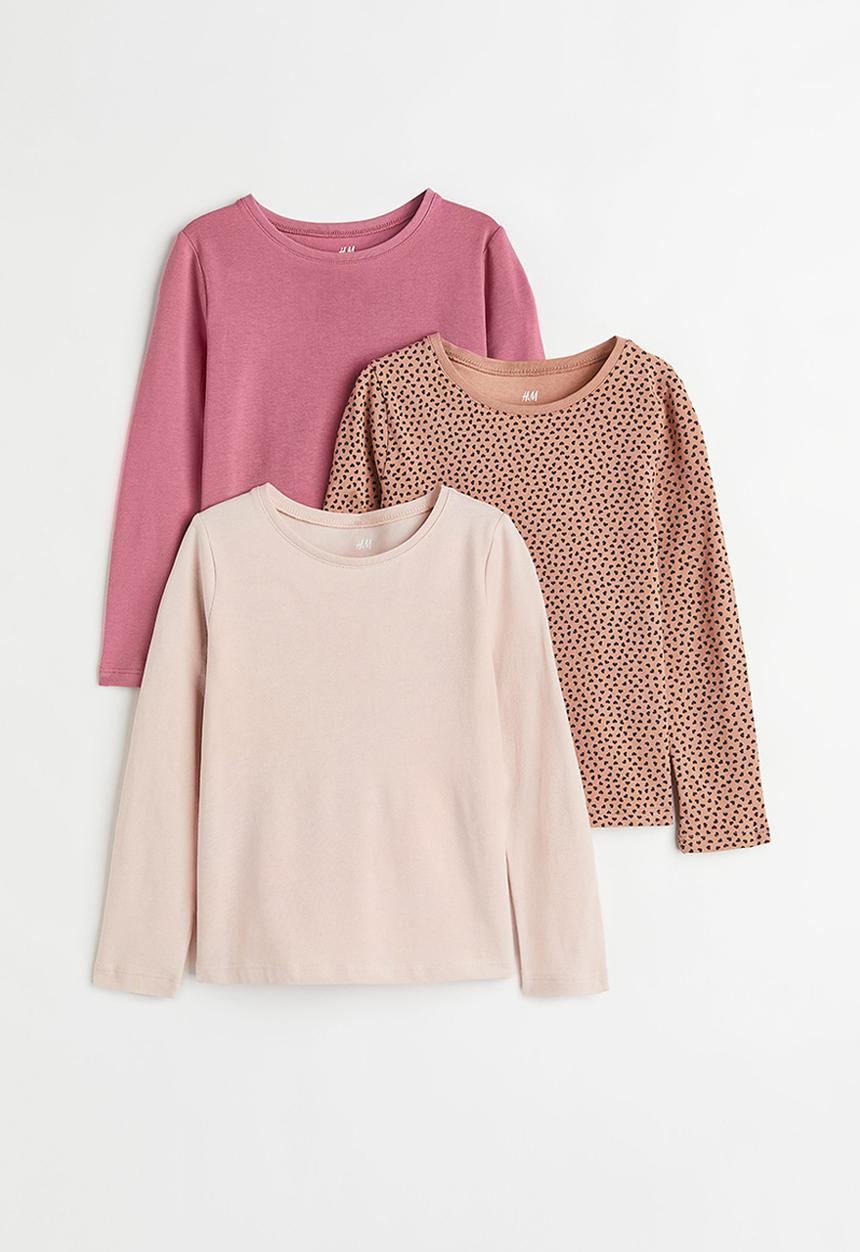 H&M - 3-pack long-sleeved tops - beige/hearts