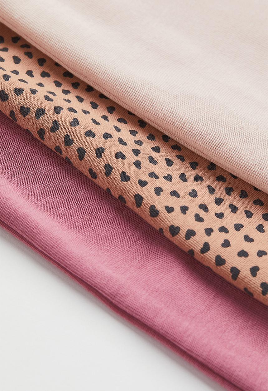 H&M - 3-pack long-sleeved tops - beige/hearts