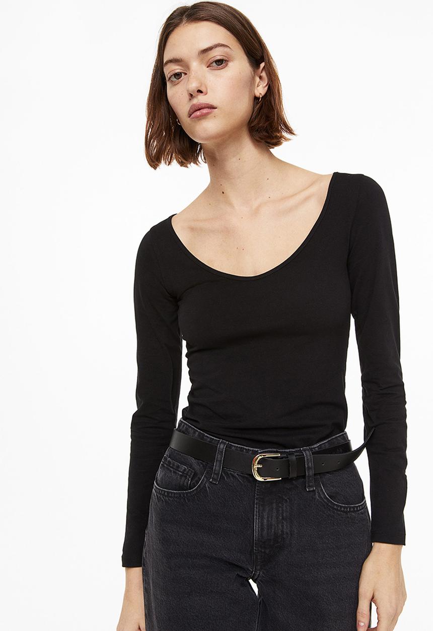 H&M - Long-sleeved jersey top - black