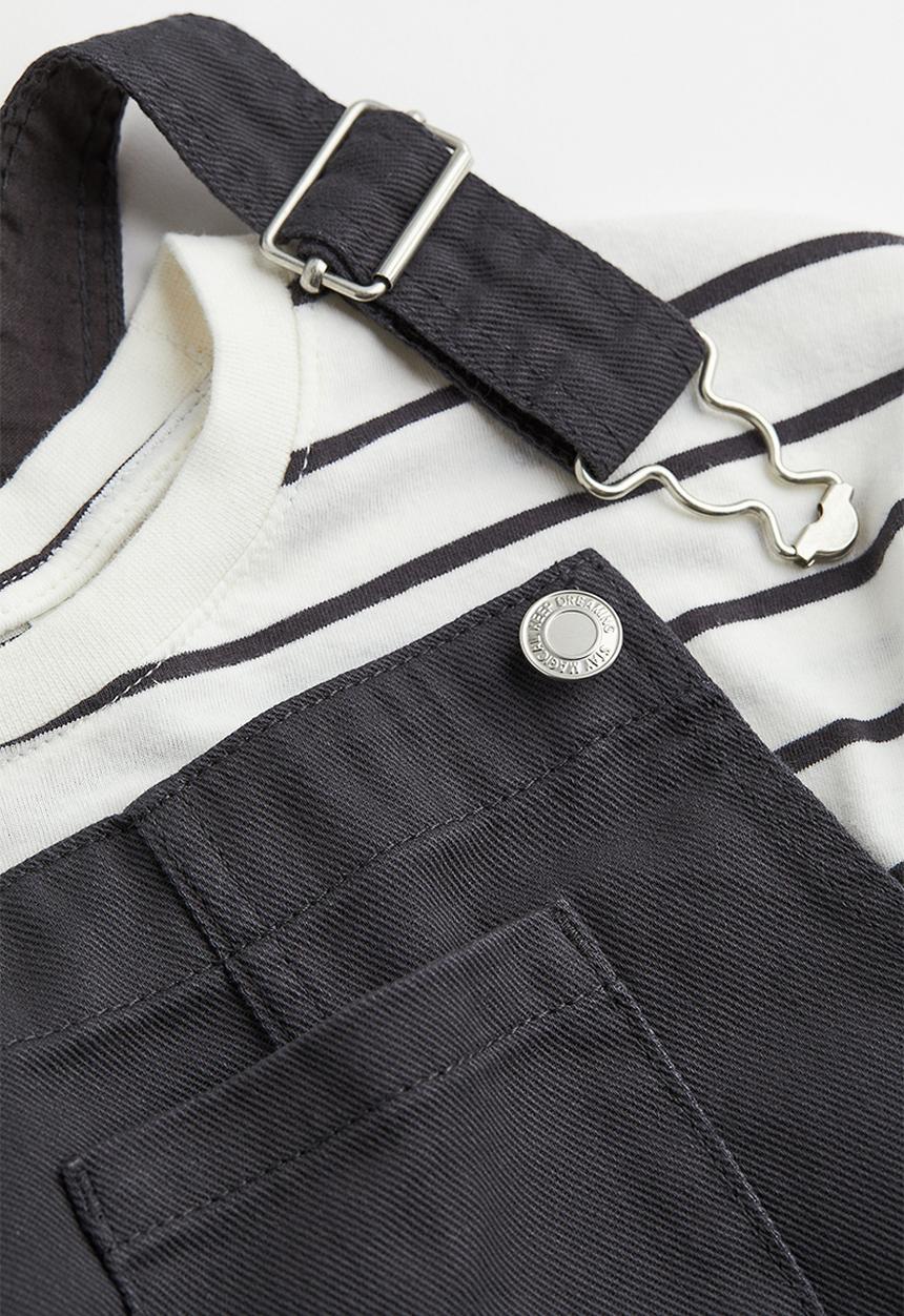 H&M - 2-piece cotton set - dark grey/striped