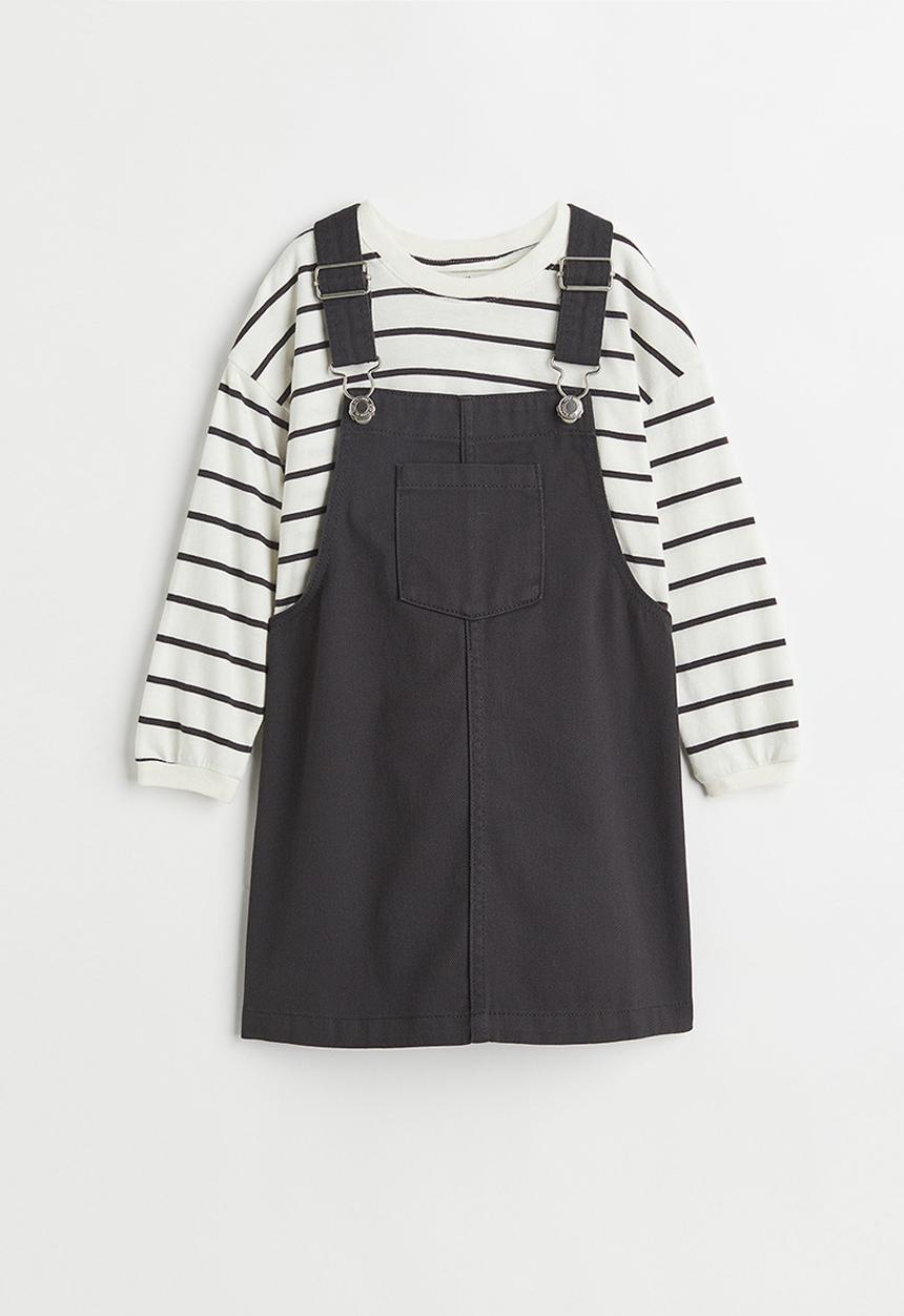 H&M - 2-piece cotton set - dark grey/striped