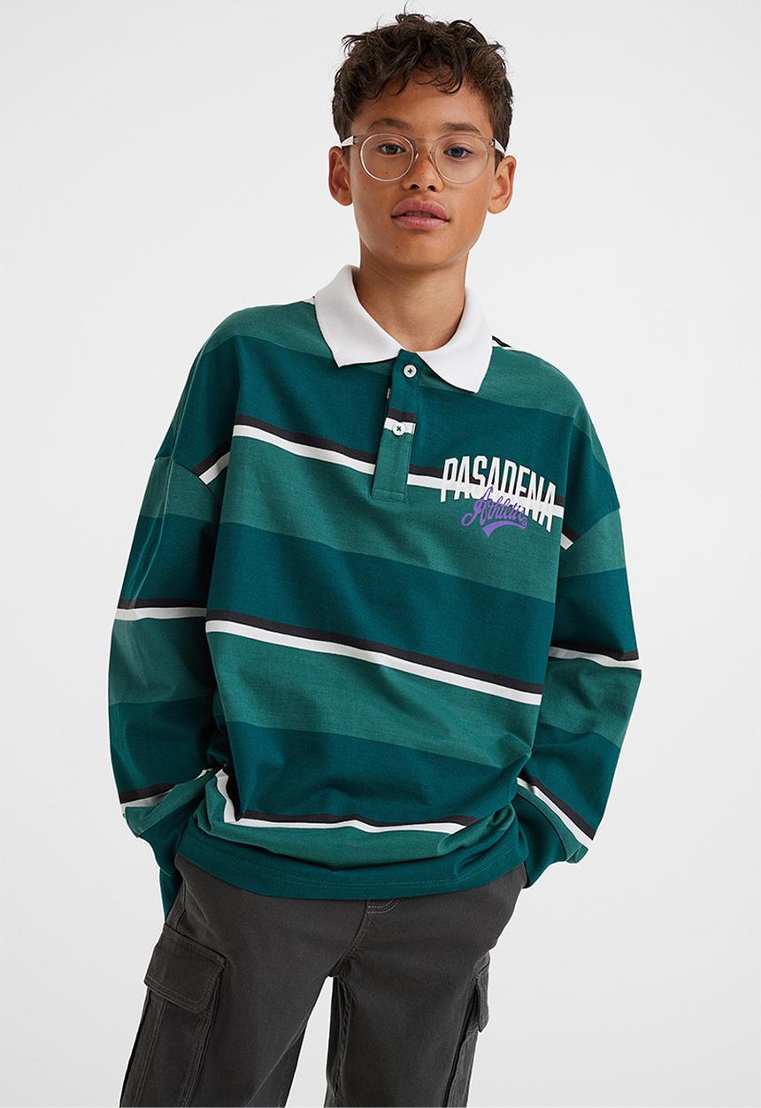 H&M - Printed cotton rugby shirt - dark green/pasadena