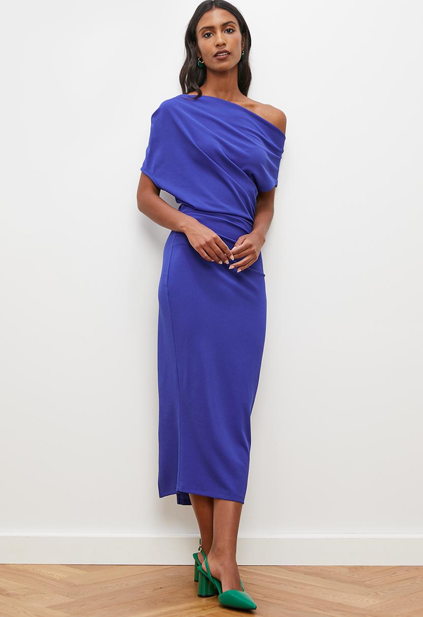 edit - Drape detail midi dress - cobalt