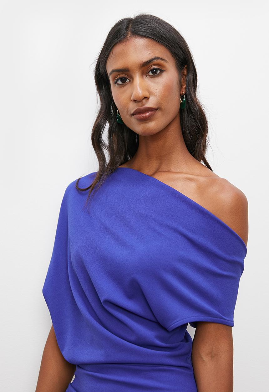 edit - Drape detail midi dress - cobalt