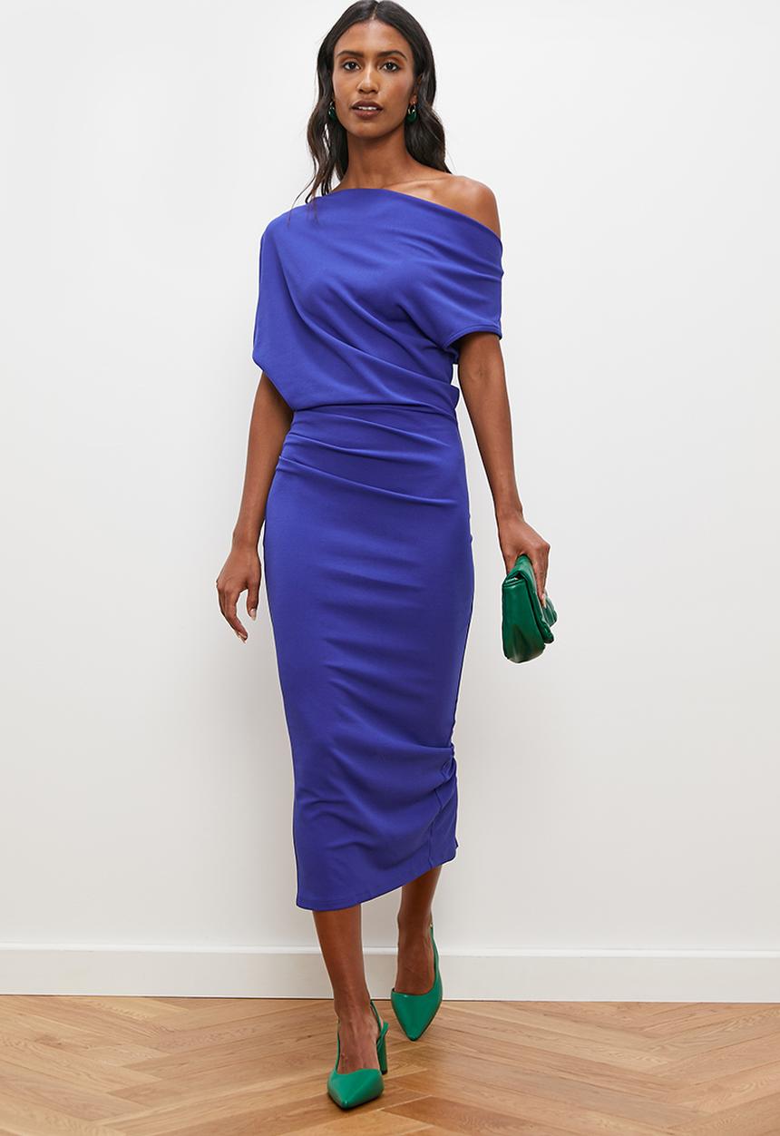edit - Drape detail midi dress - cobalt