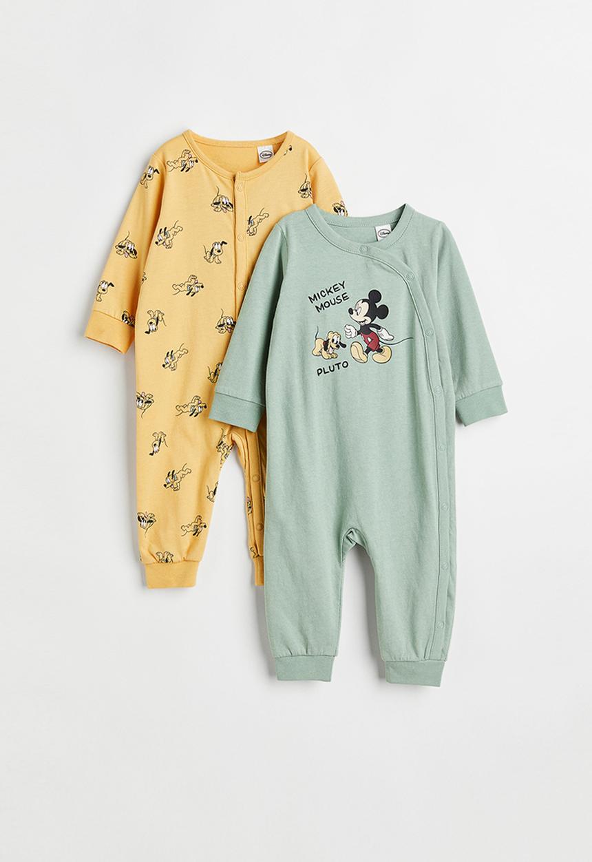 H&M - 2-pack printed pyjamas - light green/mickey mouse