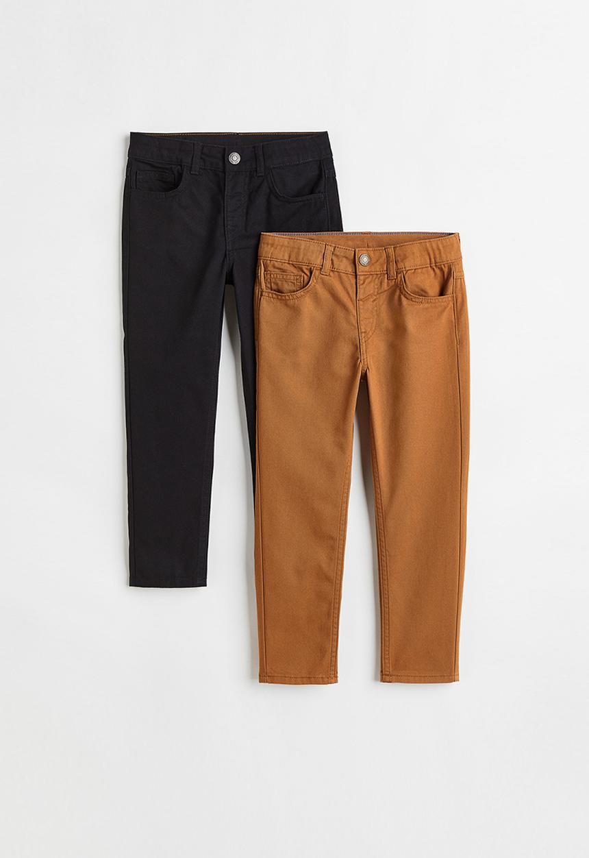 H&M - 2-pack cotton twill trousers - black/light brown