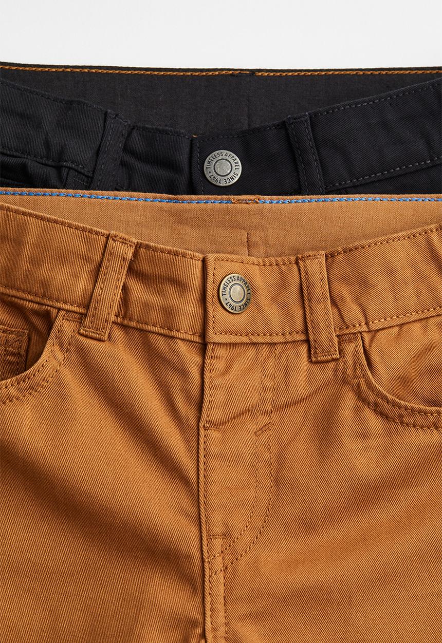 H&M - 2-pack cotton twill trousers - black/light brown