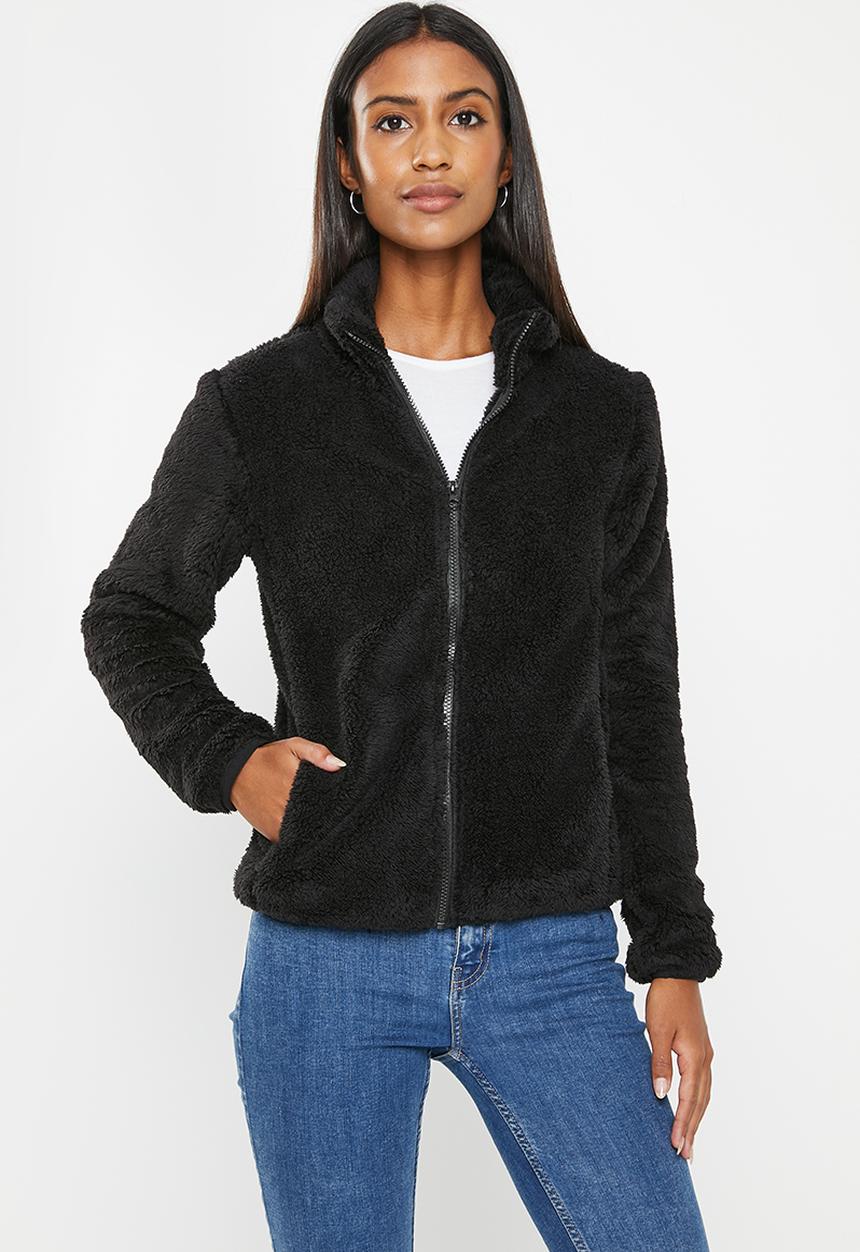 Stella Morgan - Short faux fur zip through jacket - black