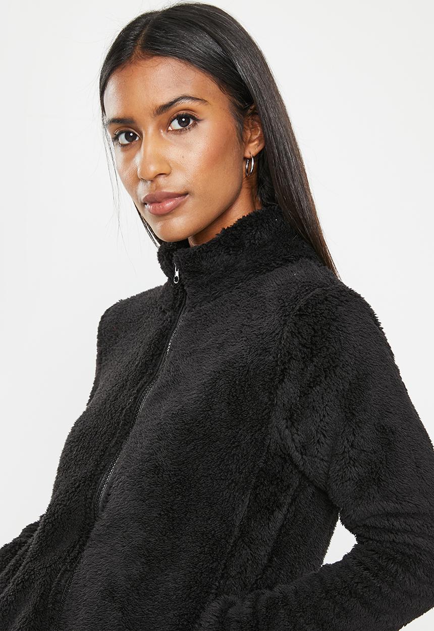 Stella Morgan - Short faux fur zip through jacket - black
