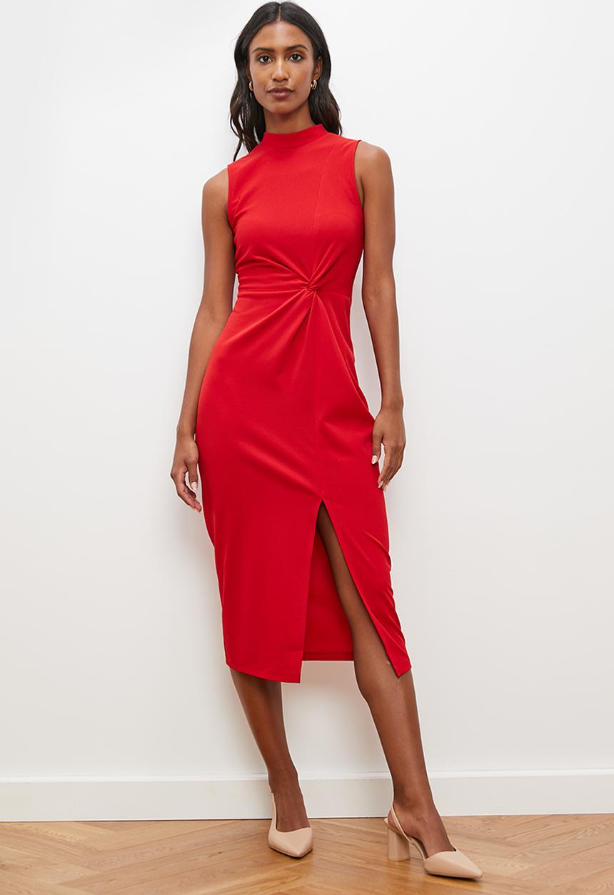 edit - Sleeveless drape detail knit midi dress - samba