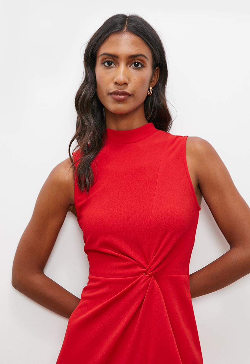 edit - Sleeveless drape detail knit midi dress - samba