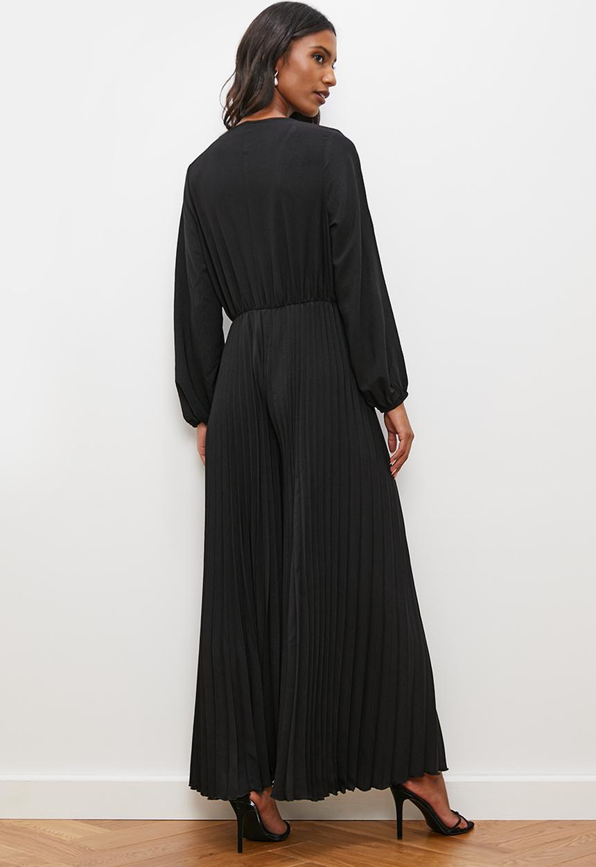 edit - Pleated wrap front jumpsuit - black