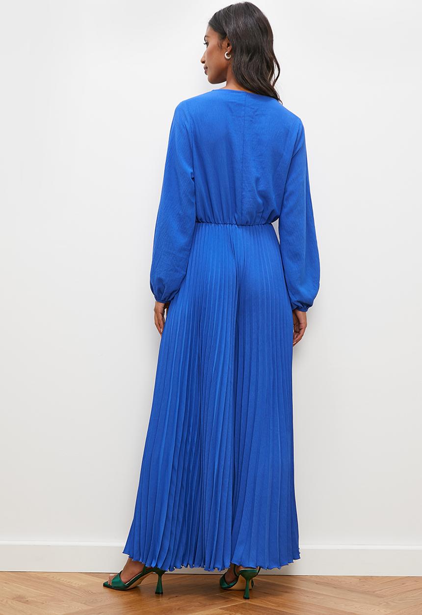 edit - Pleated wrap front jumpsuit - blue