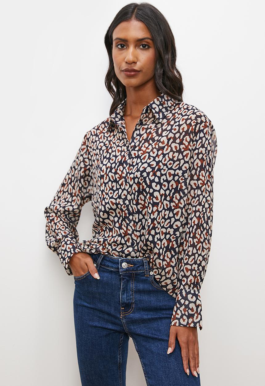 edit - Animal two tone printed sheer shirt - animal spots