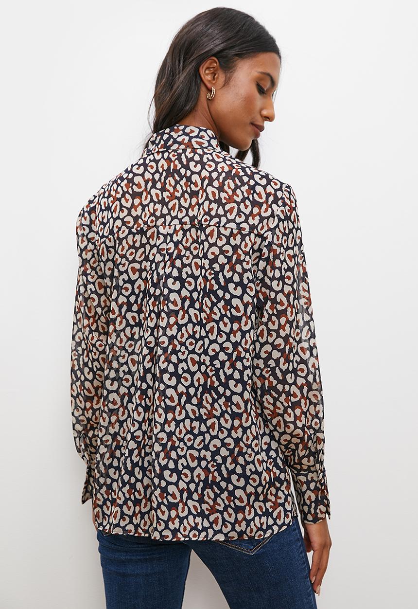 edit - Animal two tone printed sheer shirt - animal spots
