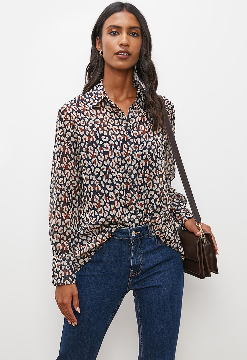 edit - Animal two tone printed sheer shirt - animal spots