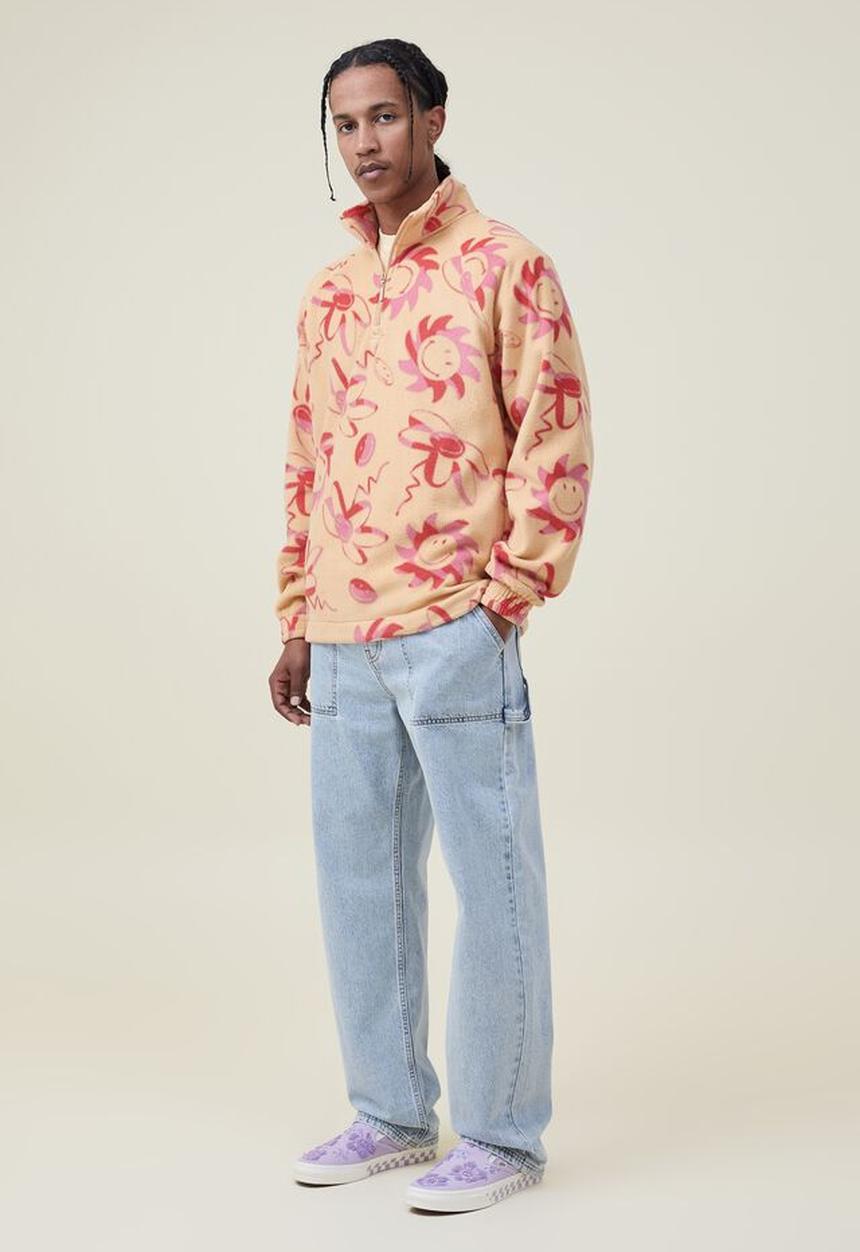 Cotton On - Smiley polar fleece quarter zip - lcn smi sun bleach/smiley 