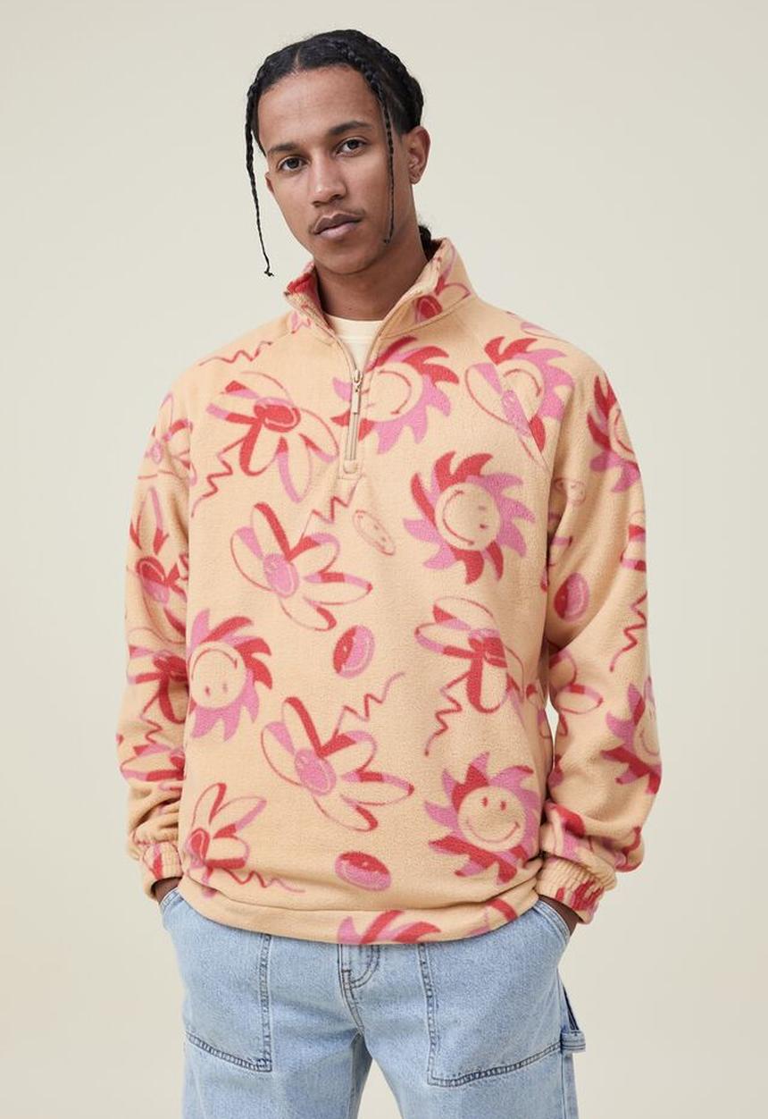 Cotton On - Smiley polar fleece quarter zip - lcn smi sun bleach/smiley 