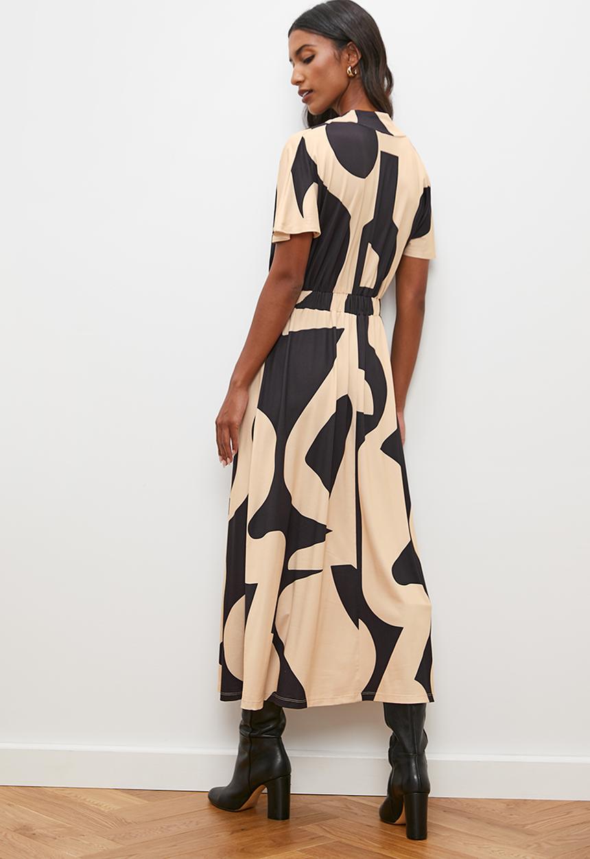 edit - Extend sleeve fit and flare midi dress - abstract