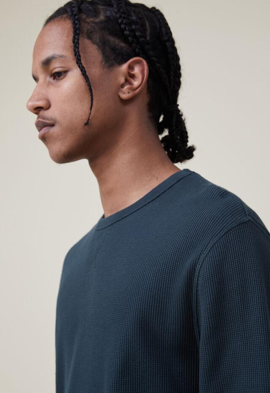 Cotton On - Textured long sleeve tshirt - deep teal waffle 