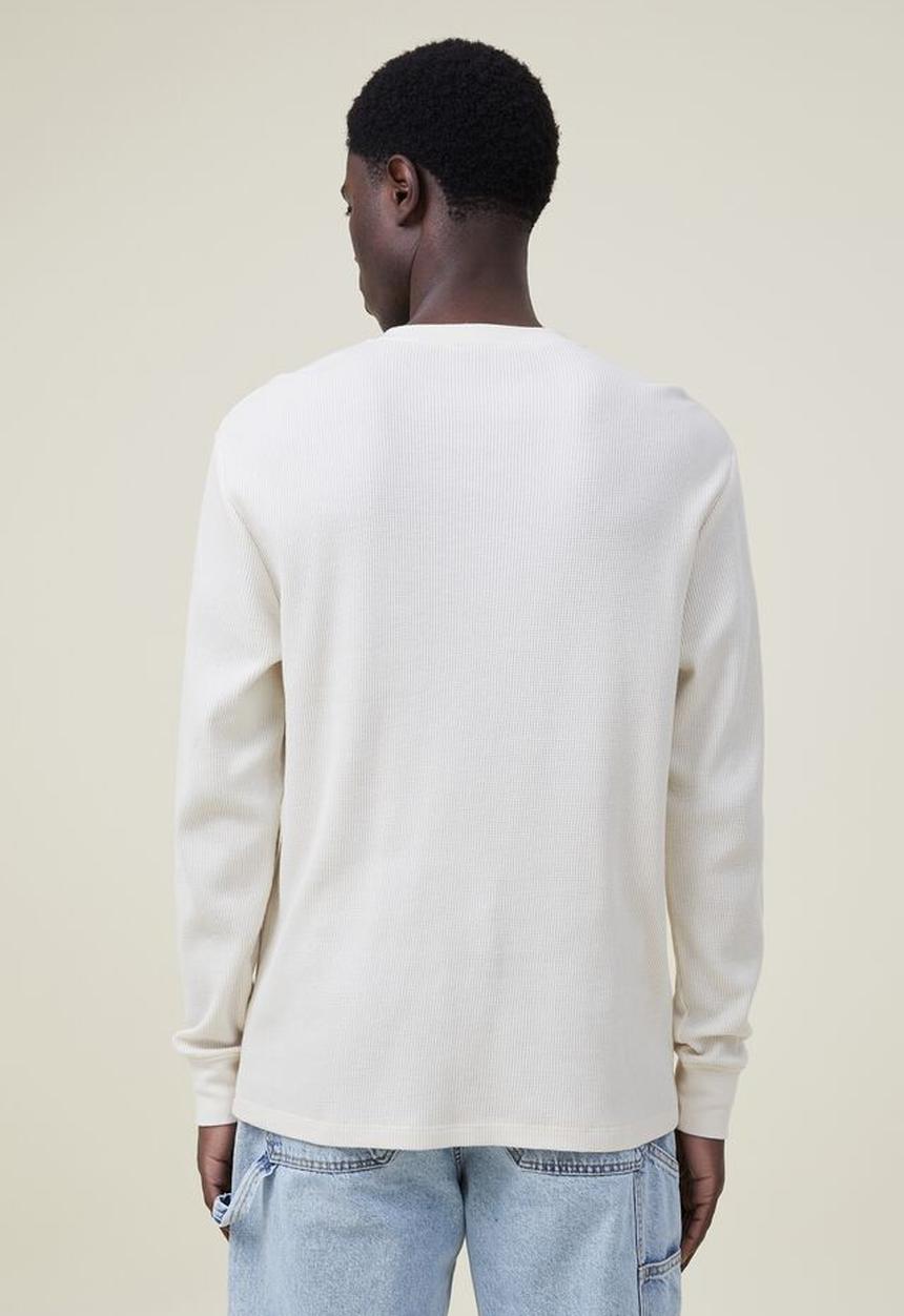 Cotton On - Textured long sleeve tshirt - ecru waffle henley 