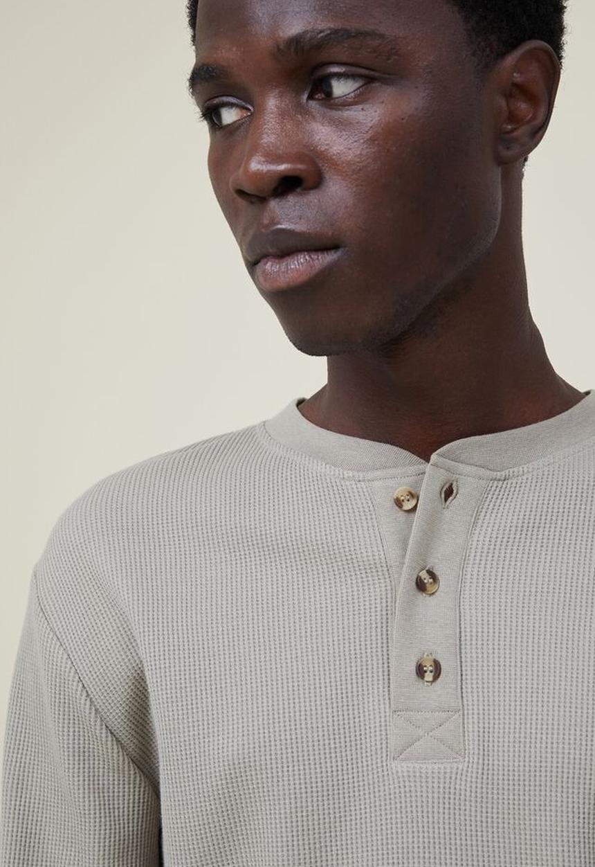 Cotton On - Textured long sleeve tshirt - sage waffle henley 