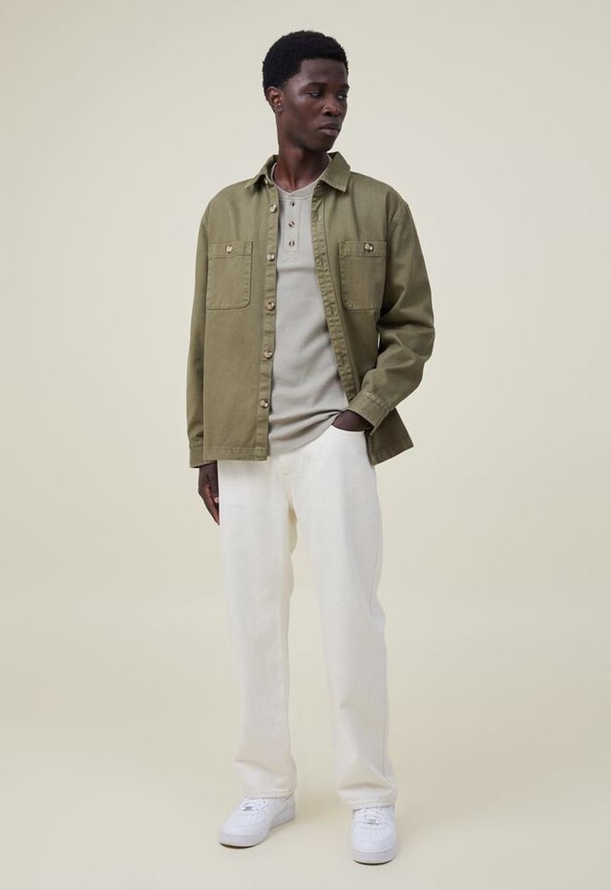 Cotton On - Textured long sleeve tshirt - sage waffle henley 