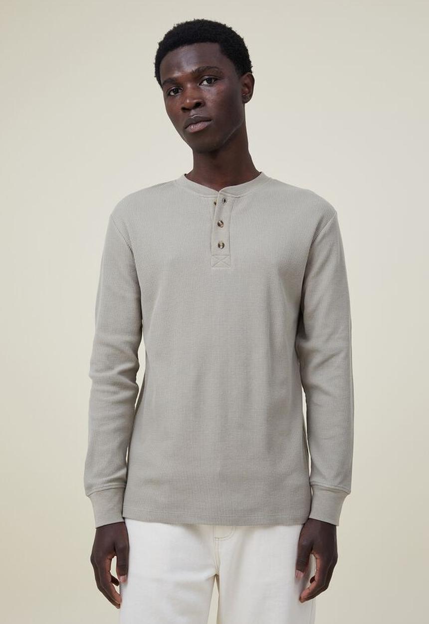 Cotton On - Textured long sleeve tshirt - sage waffle henley 