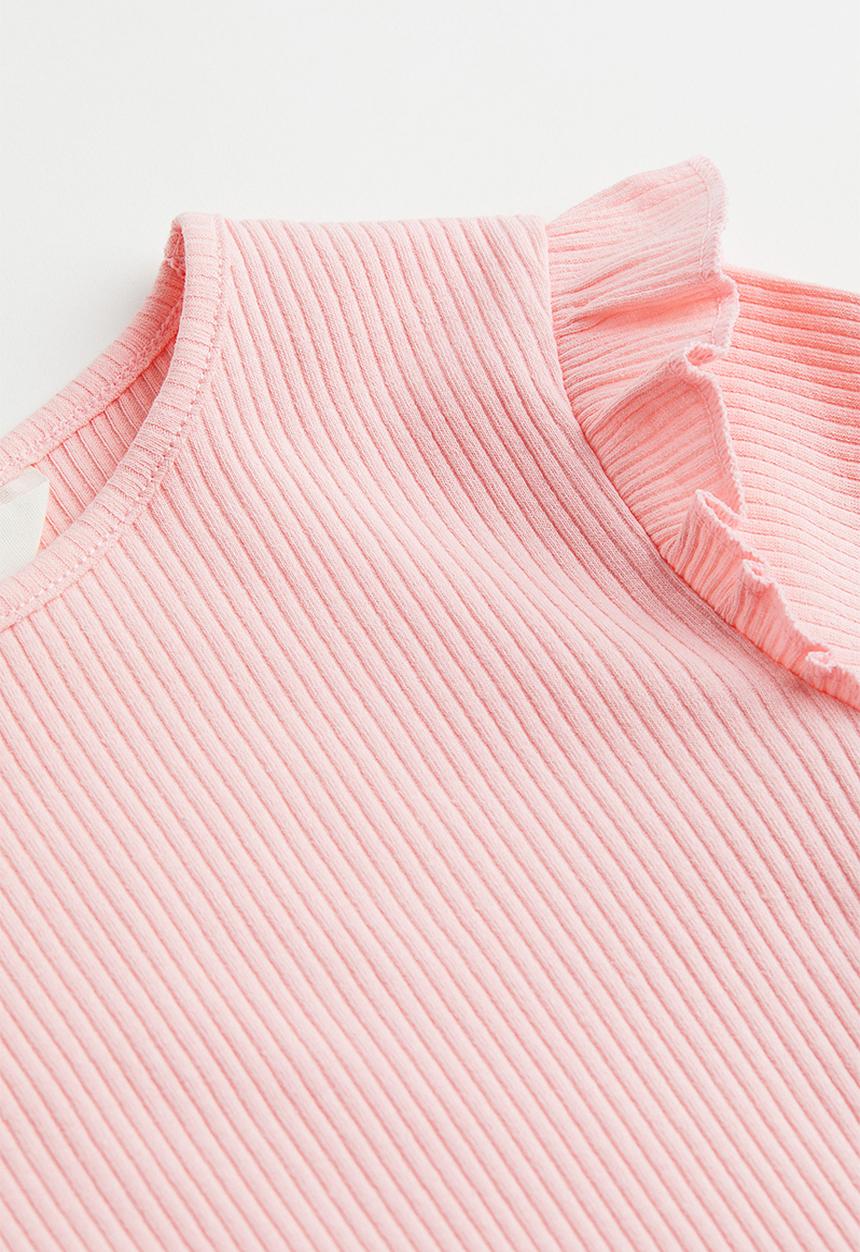 H&M - Flounce-trimmed ribbed top - light pink