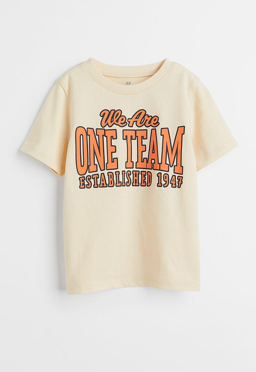 H&M - Cotton T-shirt - light yellow/we are one team