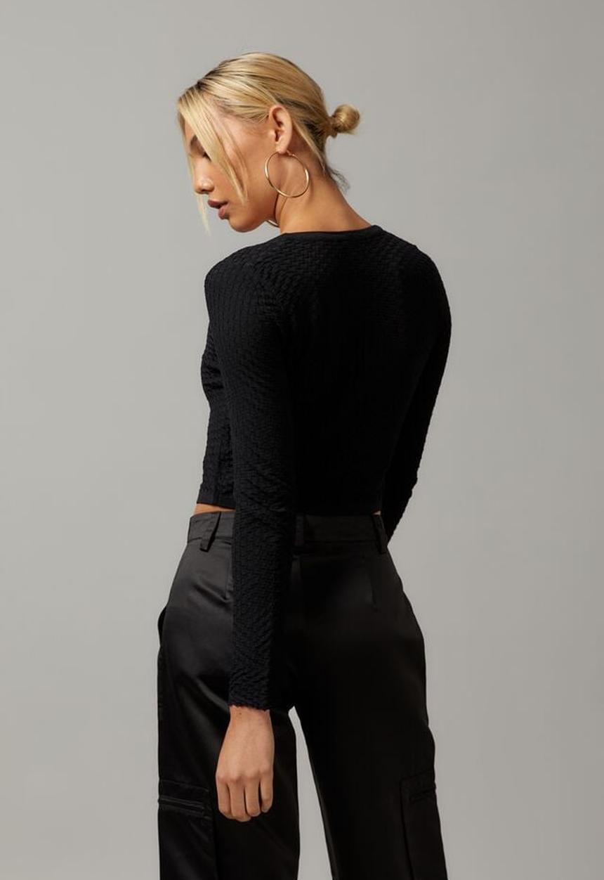 Factorie - Long sleeve clasp front knit top - black