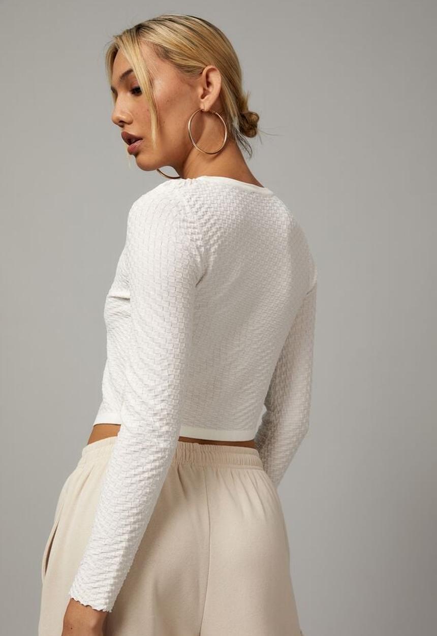 Factorie - Long sleeve clasp front knit top - white