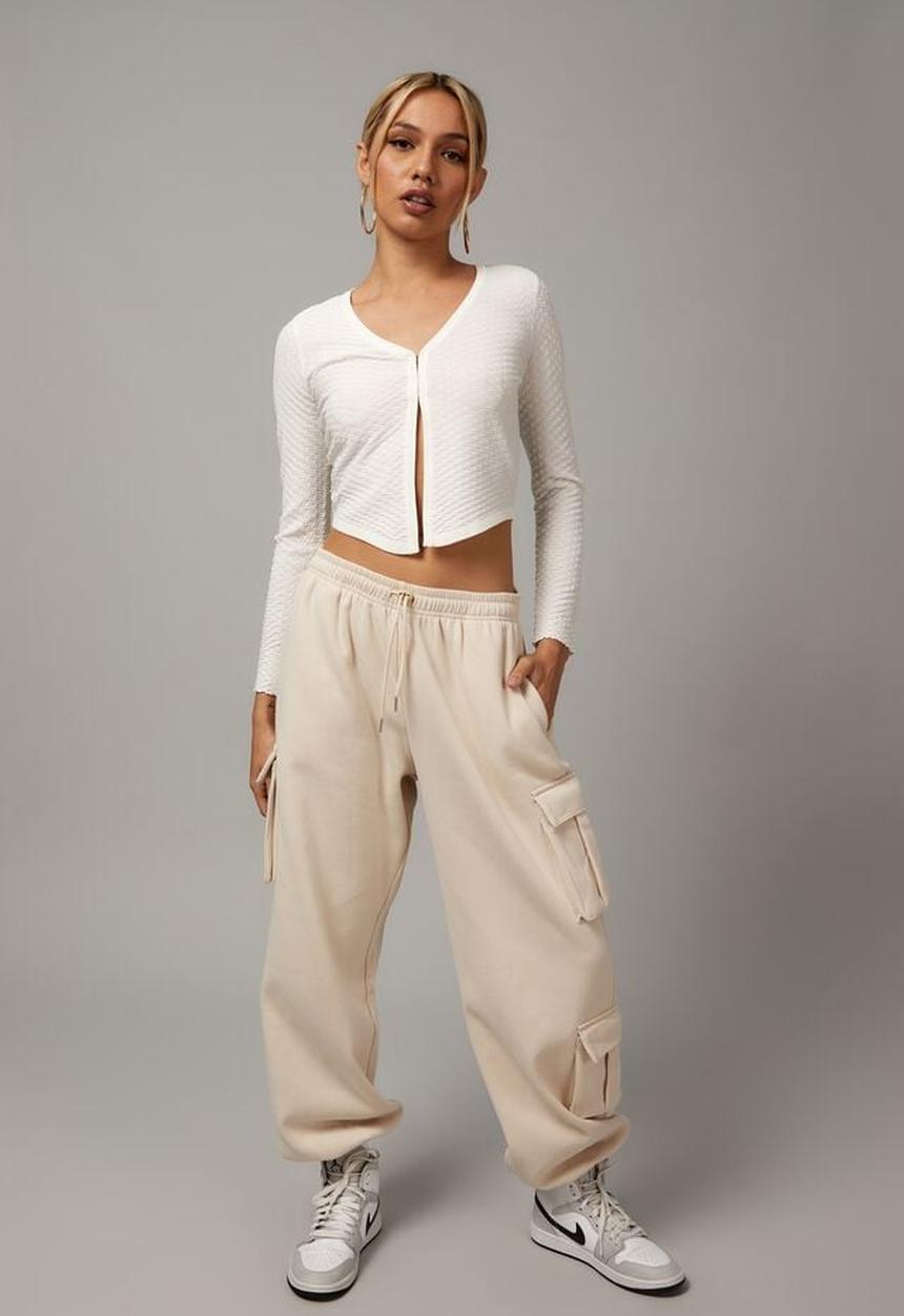 Factorie - Long sleeve clasp front knit top - white