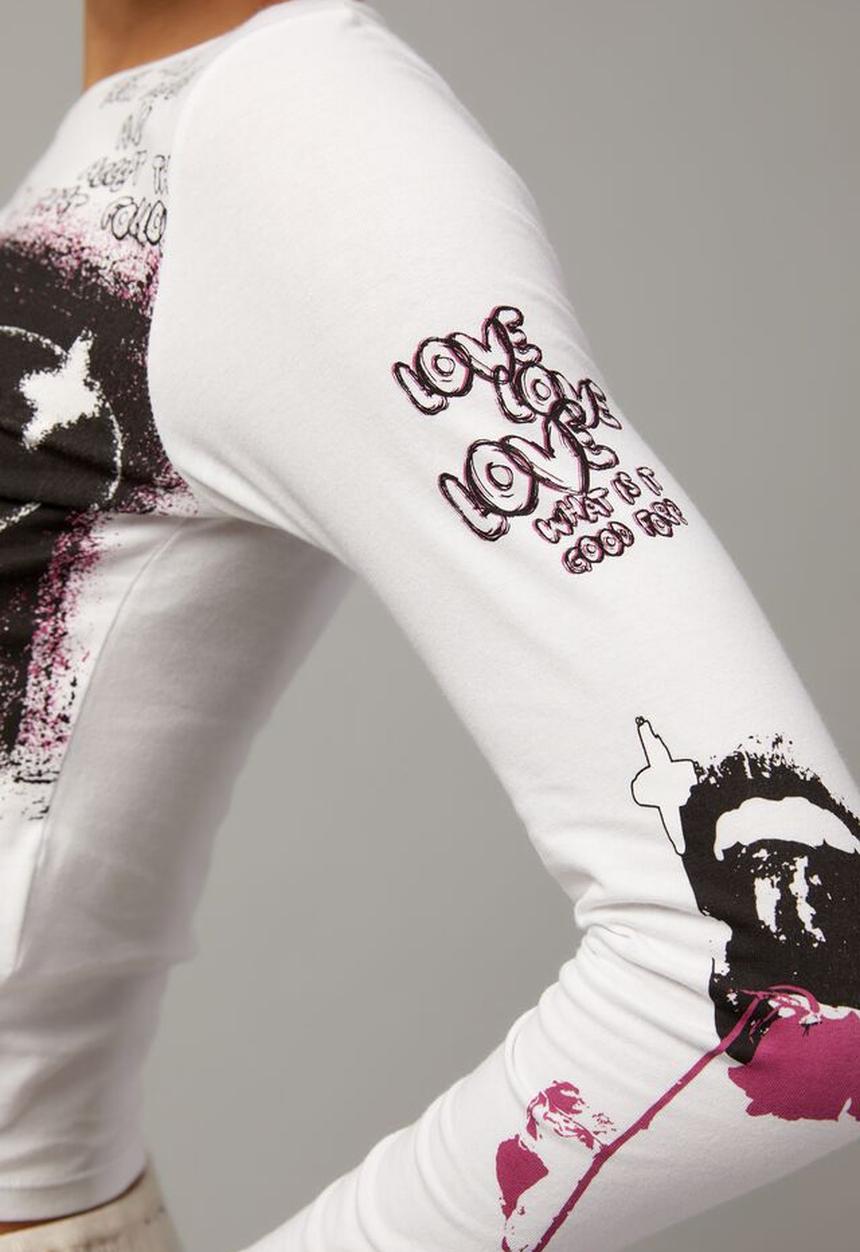 Factorie - Long sleeve fitted graphic tee - white/y2k sketch