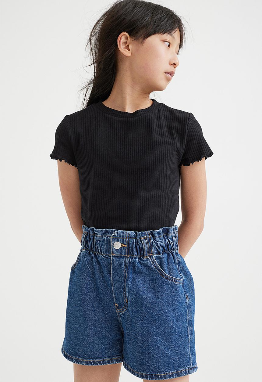 H&M - Ribbed cotton jersey top - black