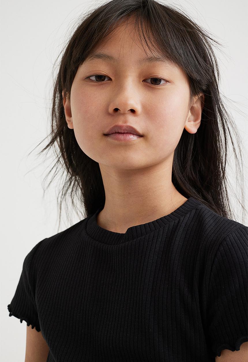 H&M - Ribbed cotton jersey top - black