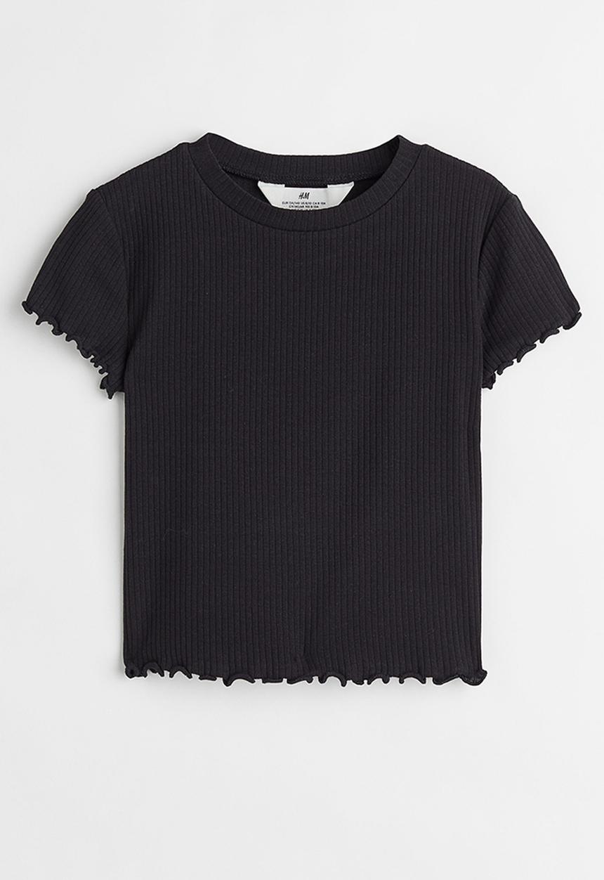 H&M - Ribbed cotton jersey top - black