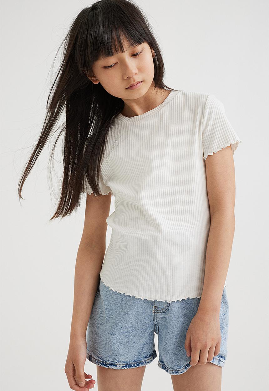 H&M - Ribbed cotton jersey top - white