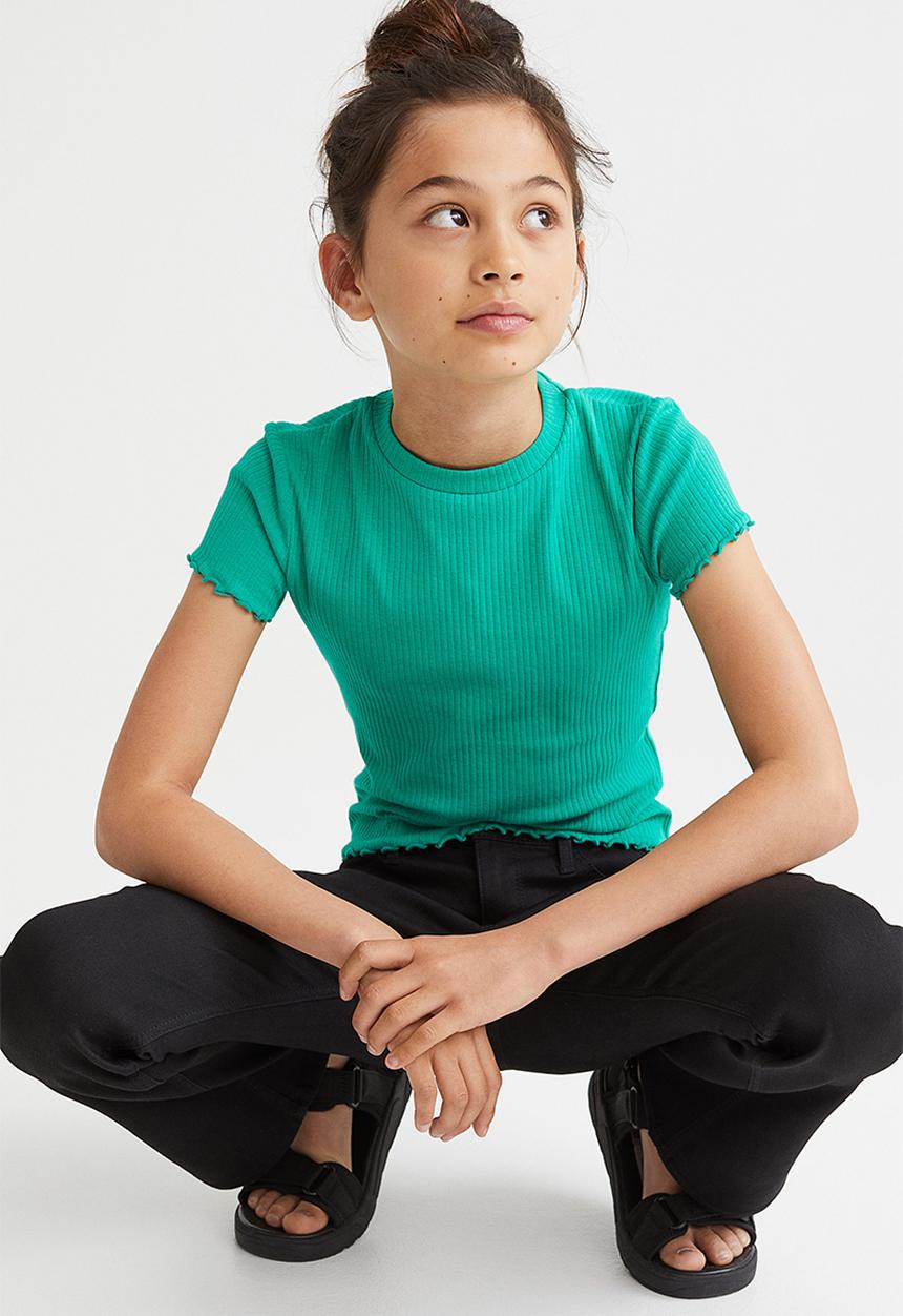 H&M - Ribbed cotton jersey top - green