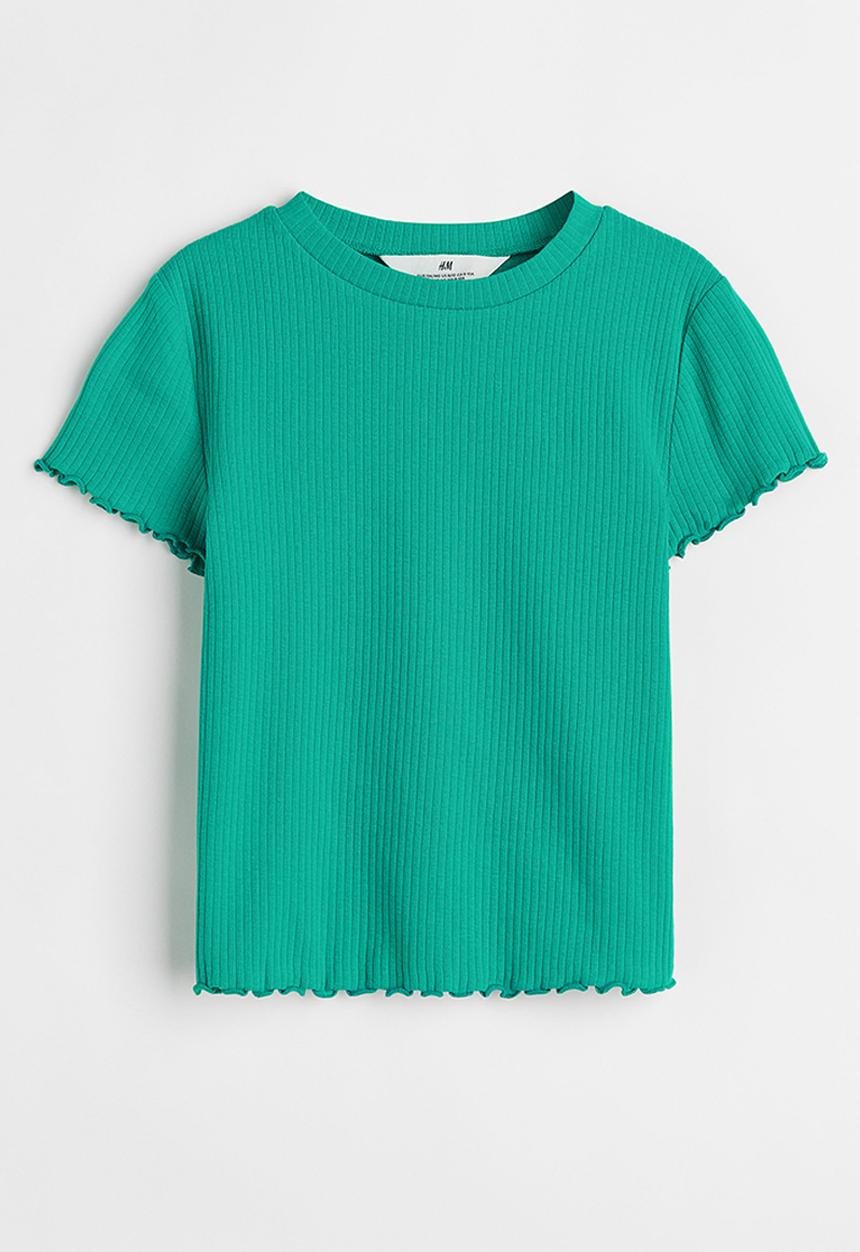 H&M - Ribbed cotton jersey top - green
