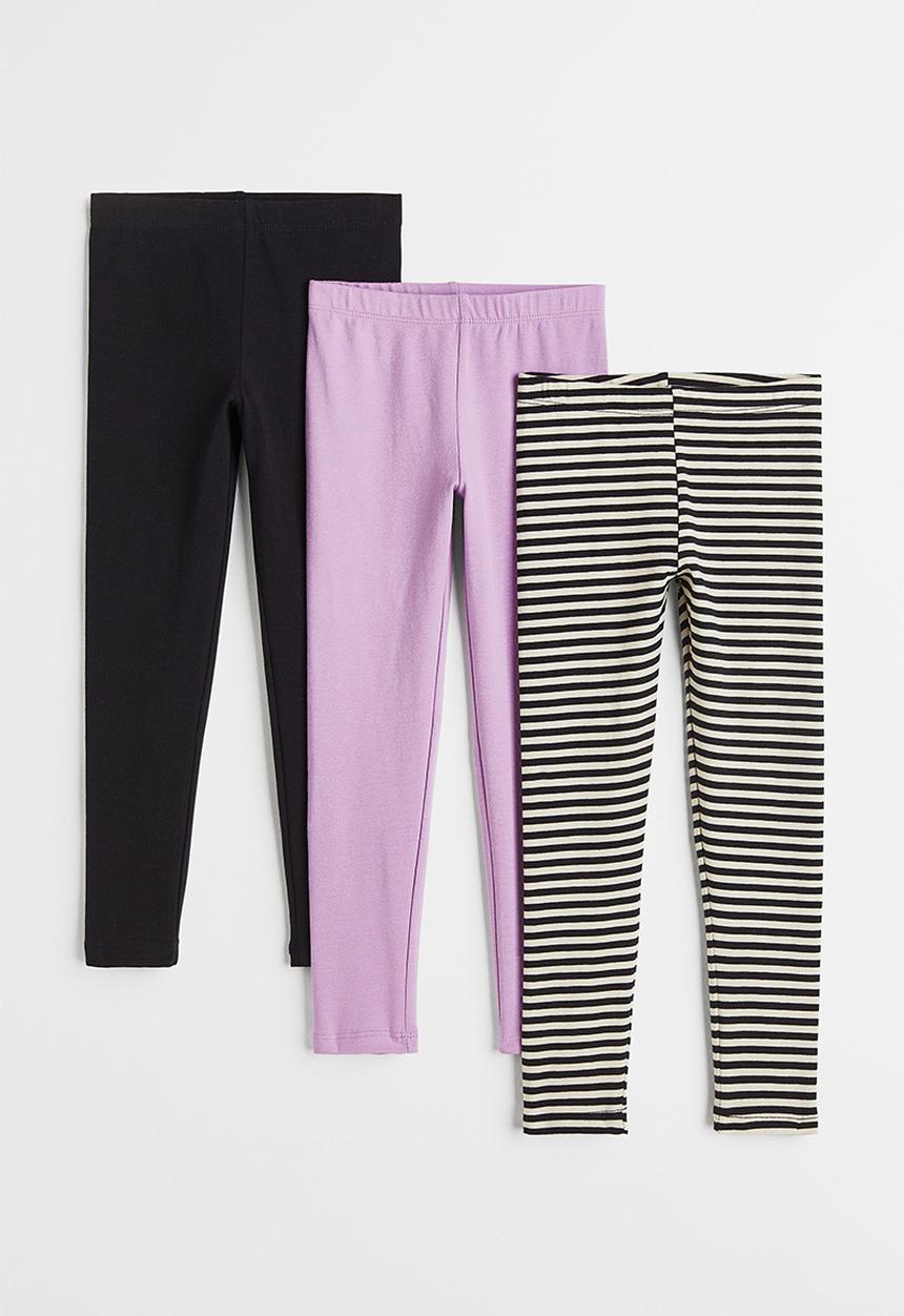H&M - 3-Pack jersey leggings - purple/striped