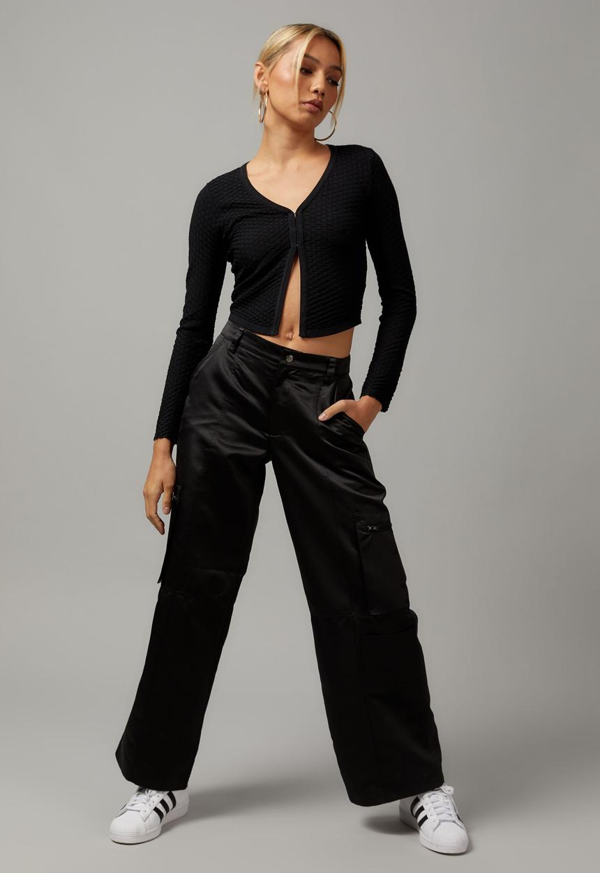 Factorie - Hype satin cargo pant - black