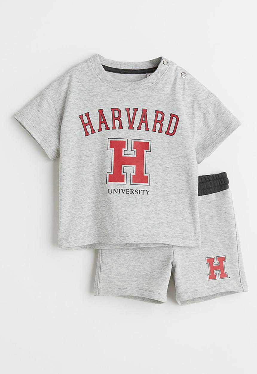 H&M - 2-Piece printed cotton set - light grey marl/harvard